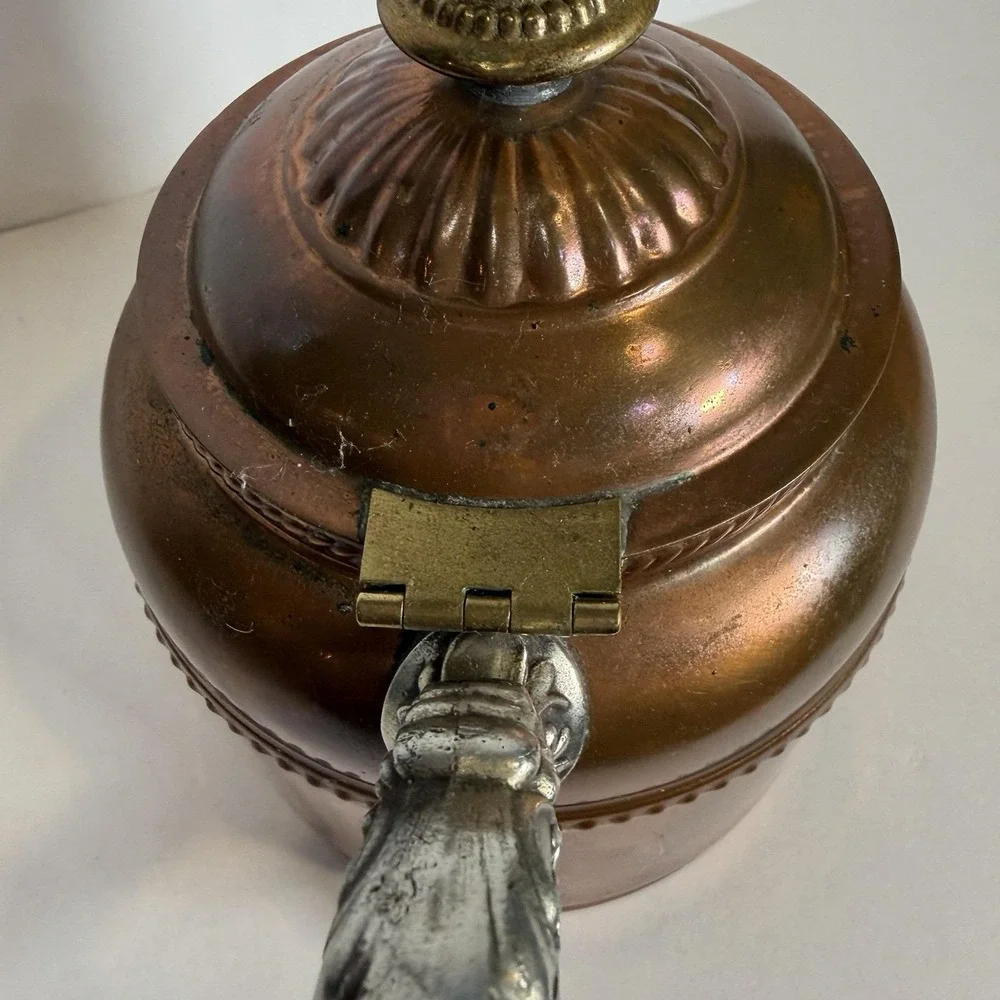 Antique Copper Brass Nickel Teapot Pitcher Rochester Stamping Works